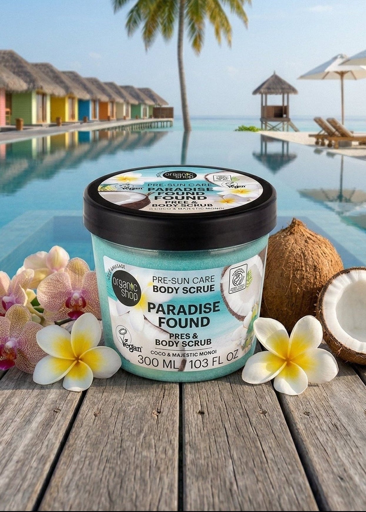 Paradise Found Body Scrub Pre-Sun Care. Coco & Majestic Monoi