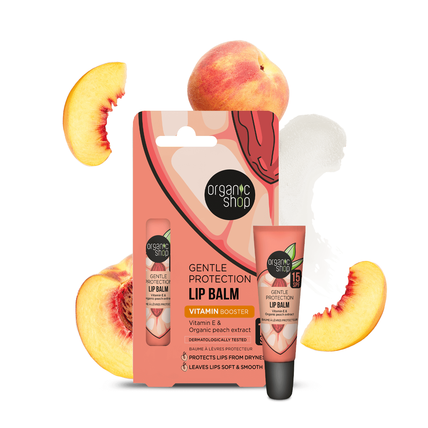 Gentle Protection Lip Balm with SPF. Vitamin E & Peach Extract