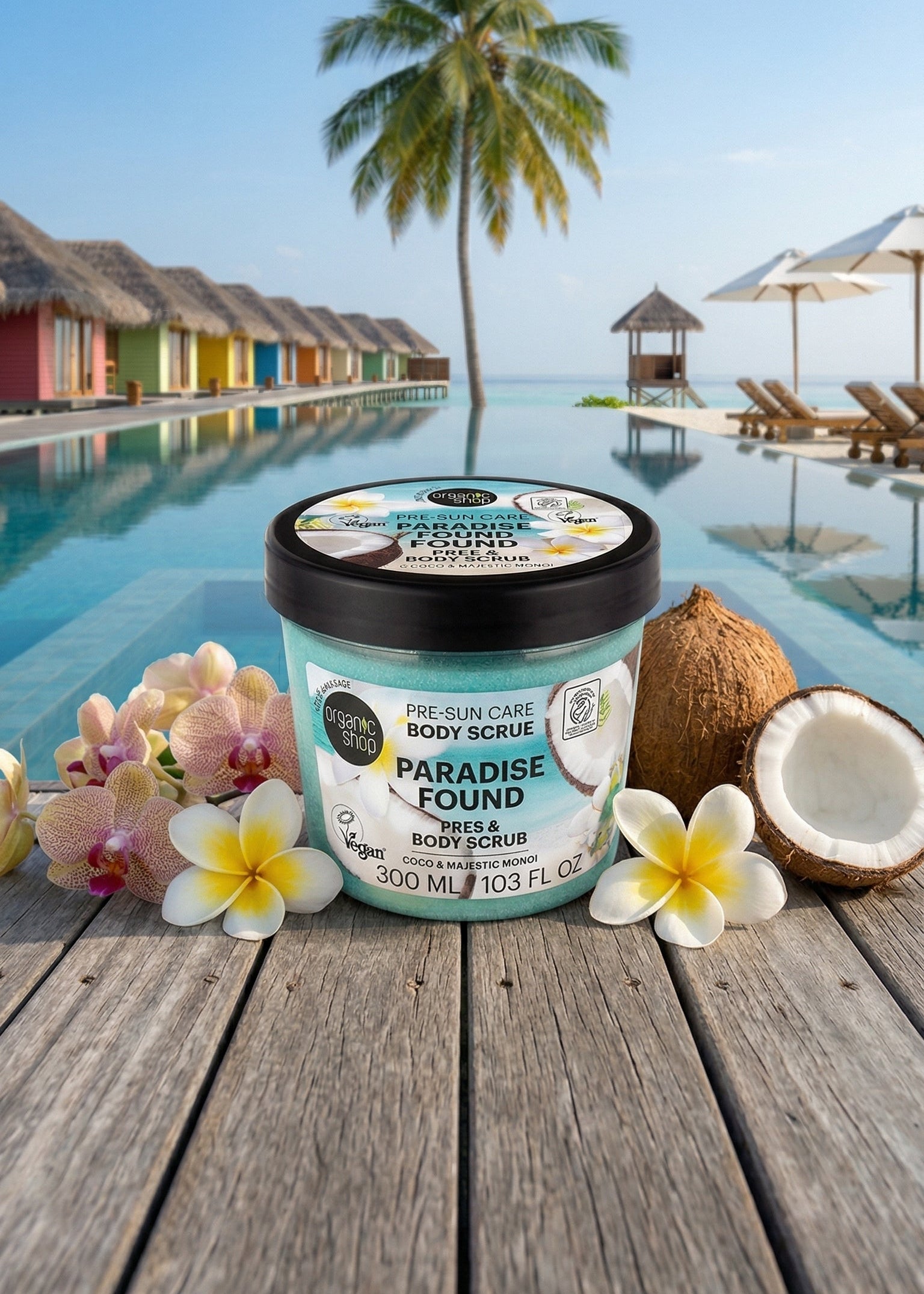 Paradise Found Body Scrub Pre-Sun Care. Coco & Majestic Monoi