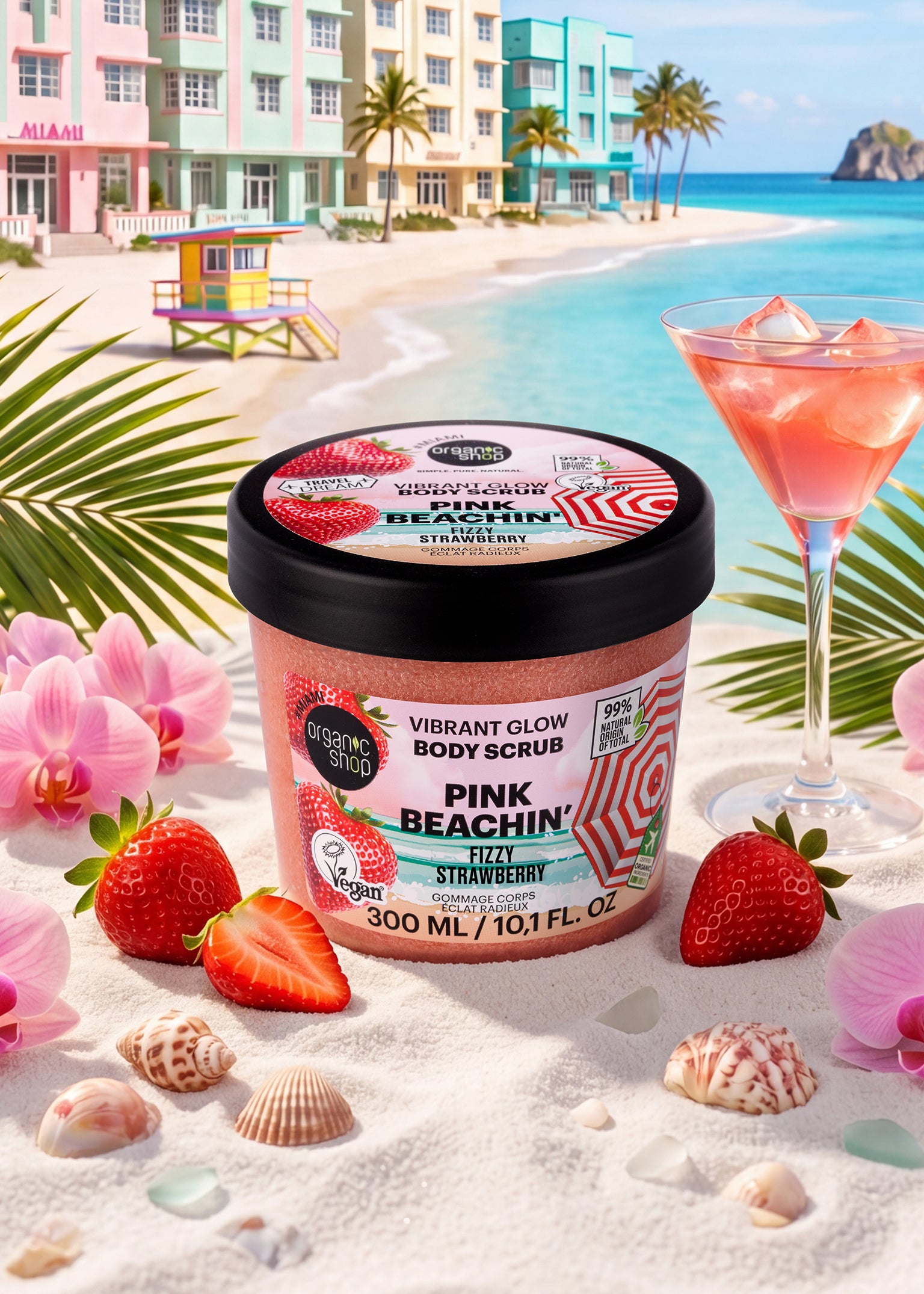 Pink Beachin' vartalonkuorinta: hehkuva iho. Mansikka