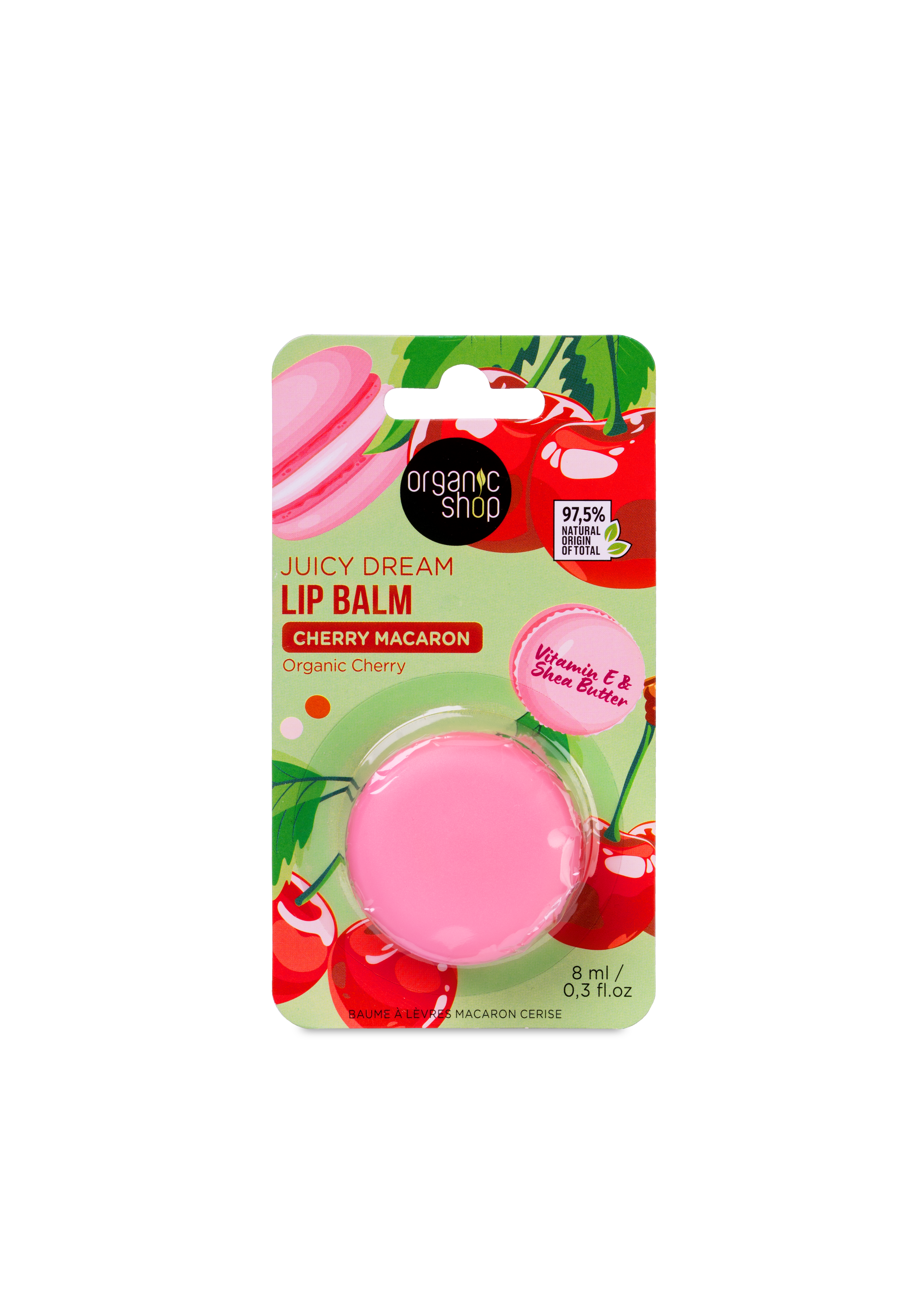 Pink lip balm with organic cherry 