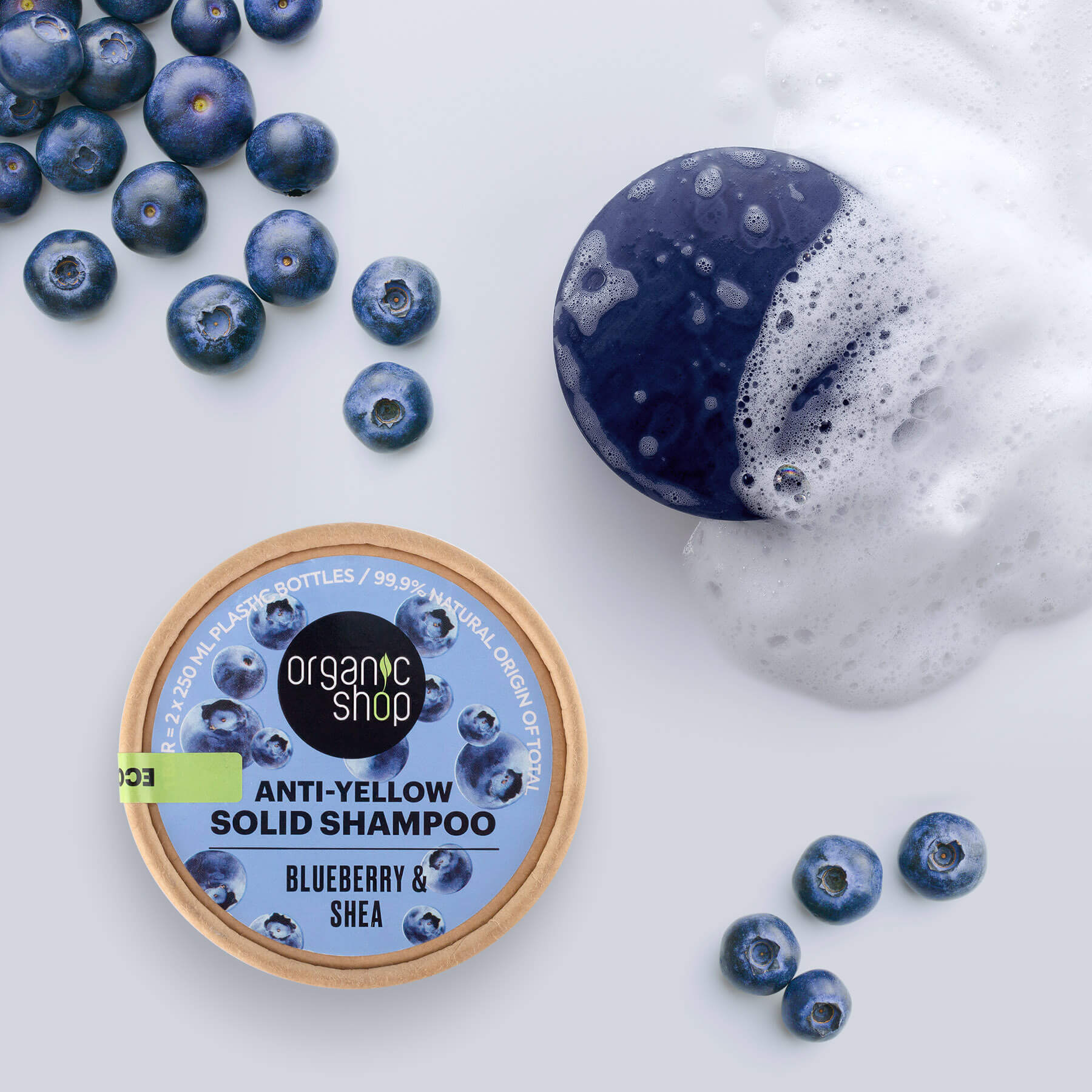 Anti-Yellow Solid Shampoo Bar. Blueberry & Shea