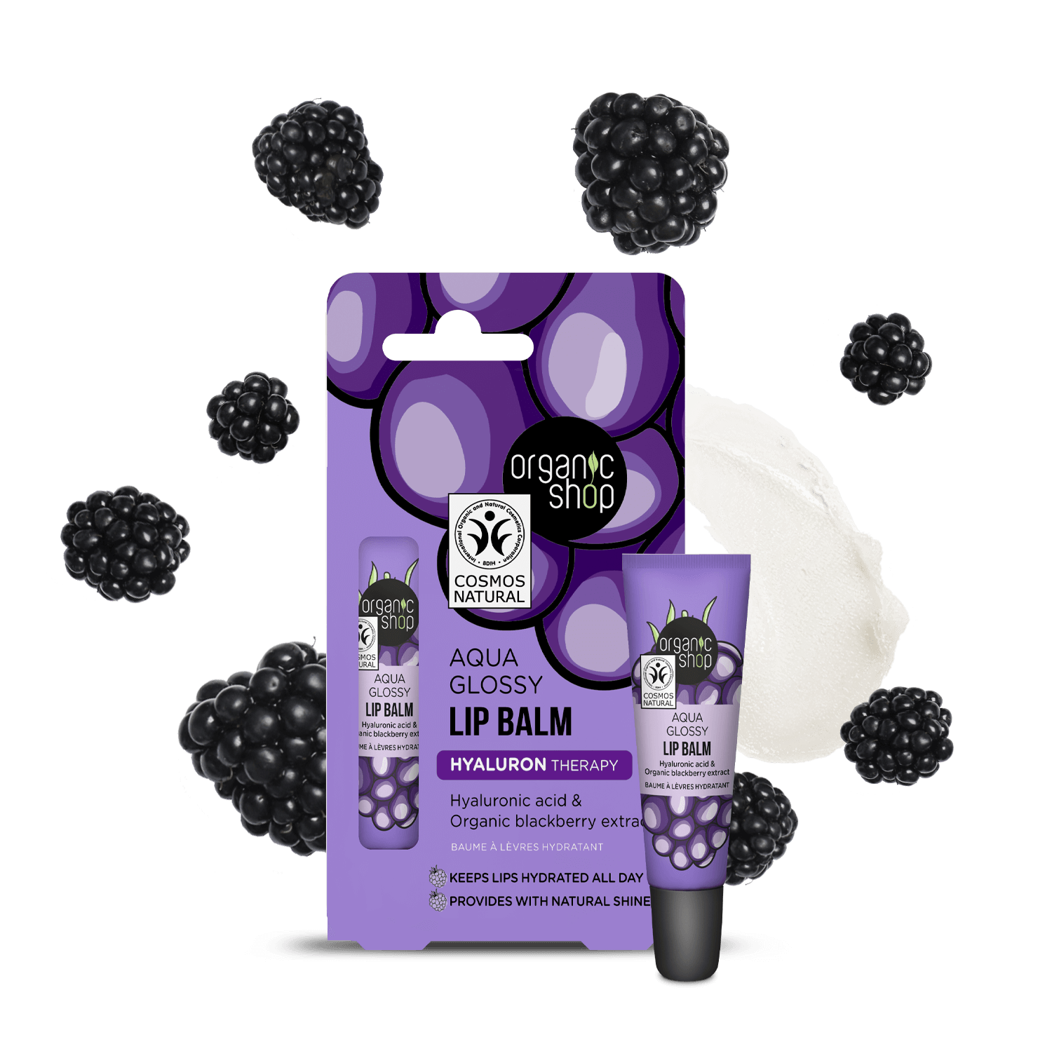 Aqua Glossy Lip Balm. Hyaluronic Acid & Blackberry Extract