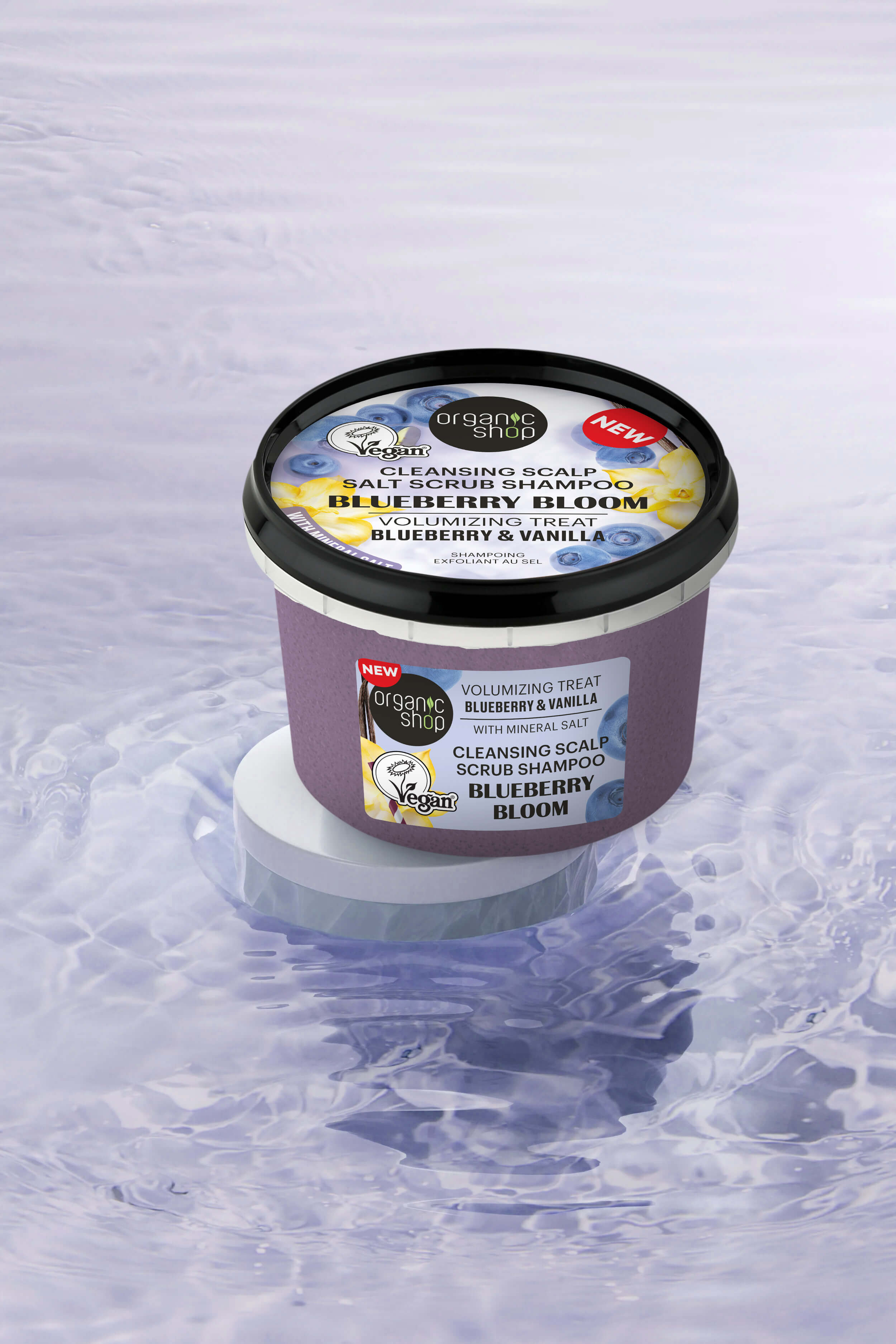 Salt Scrub Shampoo. Blueberry Bloom. Volumizing Treat. Blueberry & Vanilla