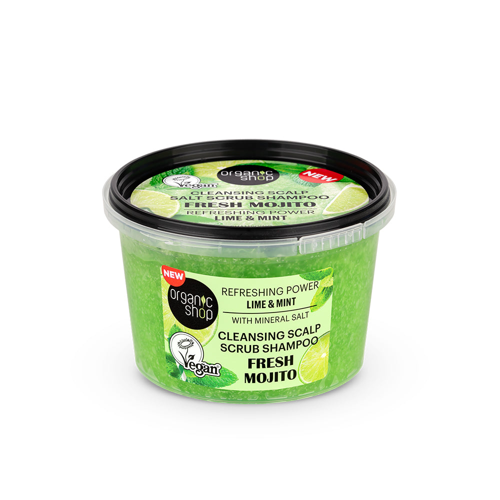 Salt Scrub Shampoo. Fresh Mojito. Refreshing Power. Lime & Mint
