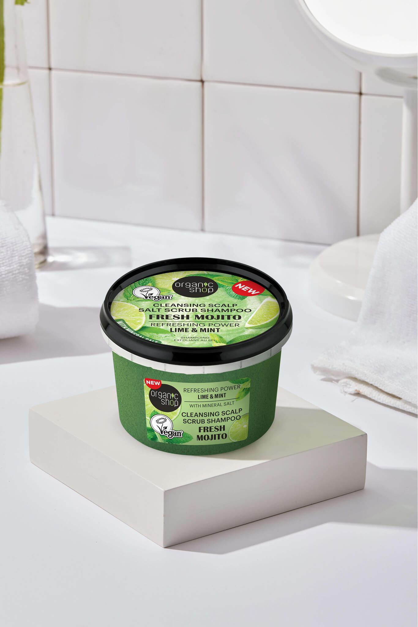 Salt Scrub Shampoo. Fresh Mojito. Refreshing Power. Lime & Mint