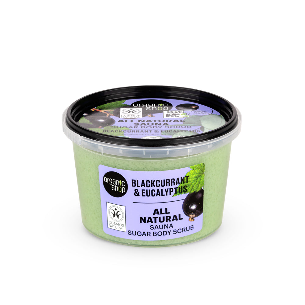All Natural Sauna Sugar Body Scrub. Blackcurrant & Eucalyptus