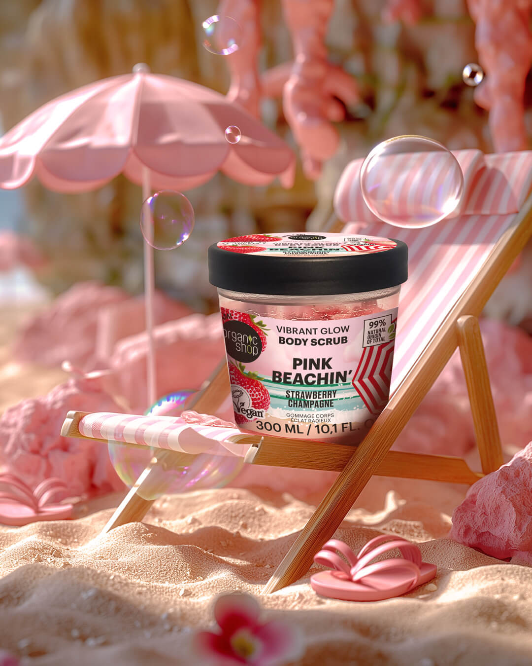 Pink Beachin' Body Scrub Vibrant Glow. Strawberry Champagne