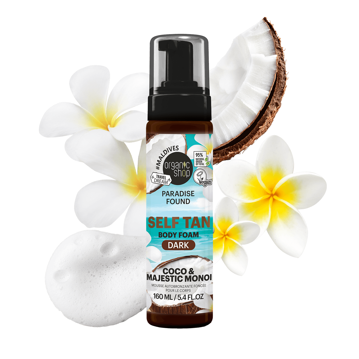 Self Tan Body Foam Dark. Coco & Majestic Monoi