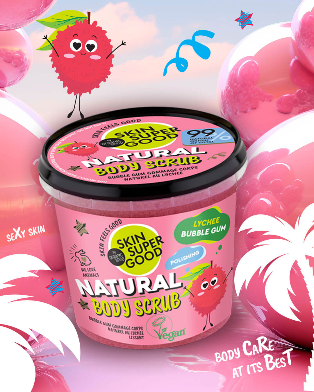 Natural Body Scrub, Lychee Bubble Gum