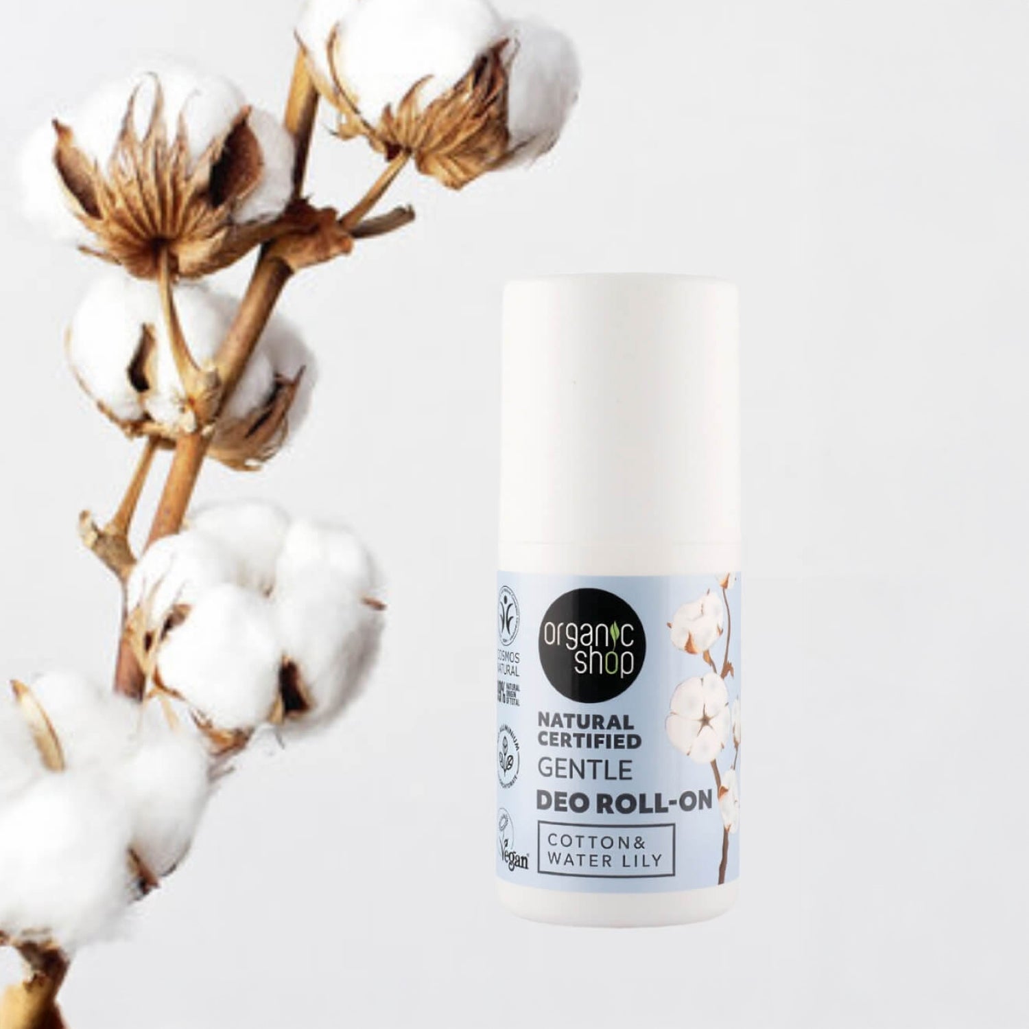 Natural Certified Gentle Deo Roll-On. Cotton & Water Lily