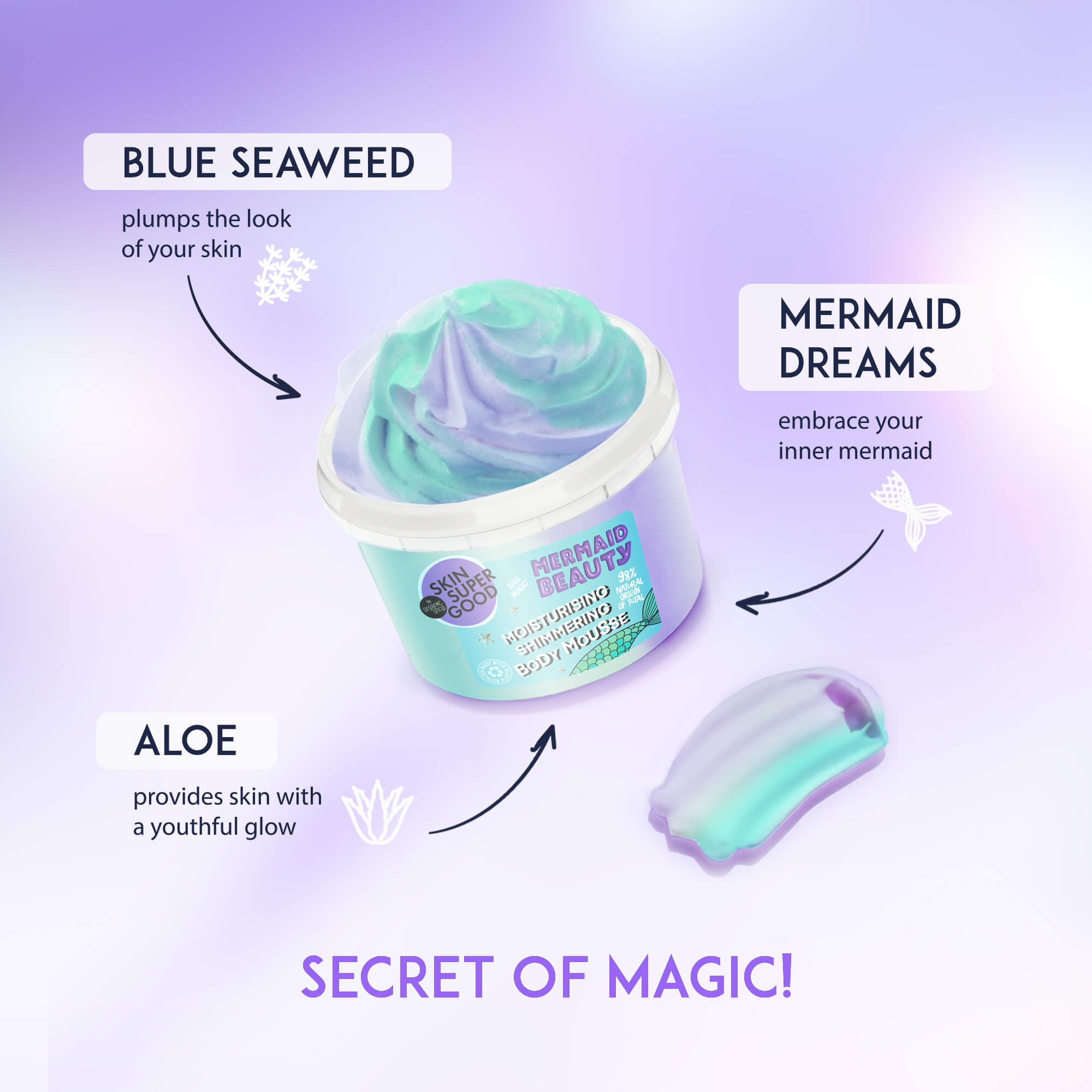 Mermaid Beauty. Moisturising Shimmering Body Mousse. Be Mer-Mazing!